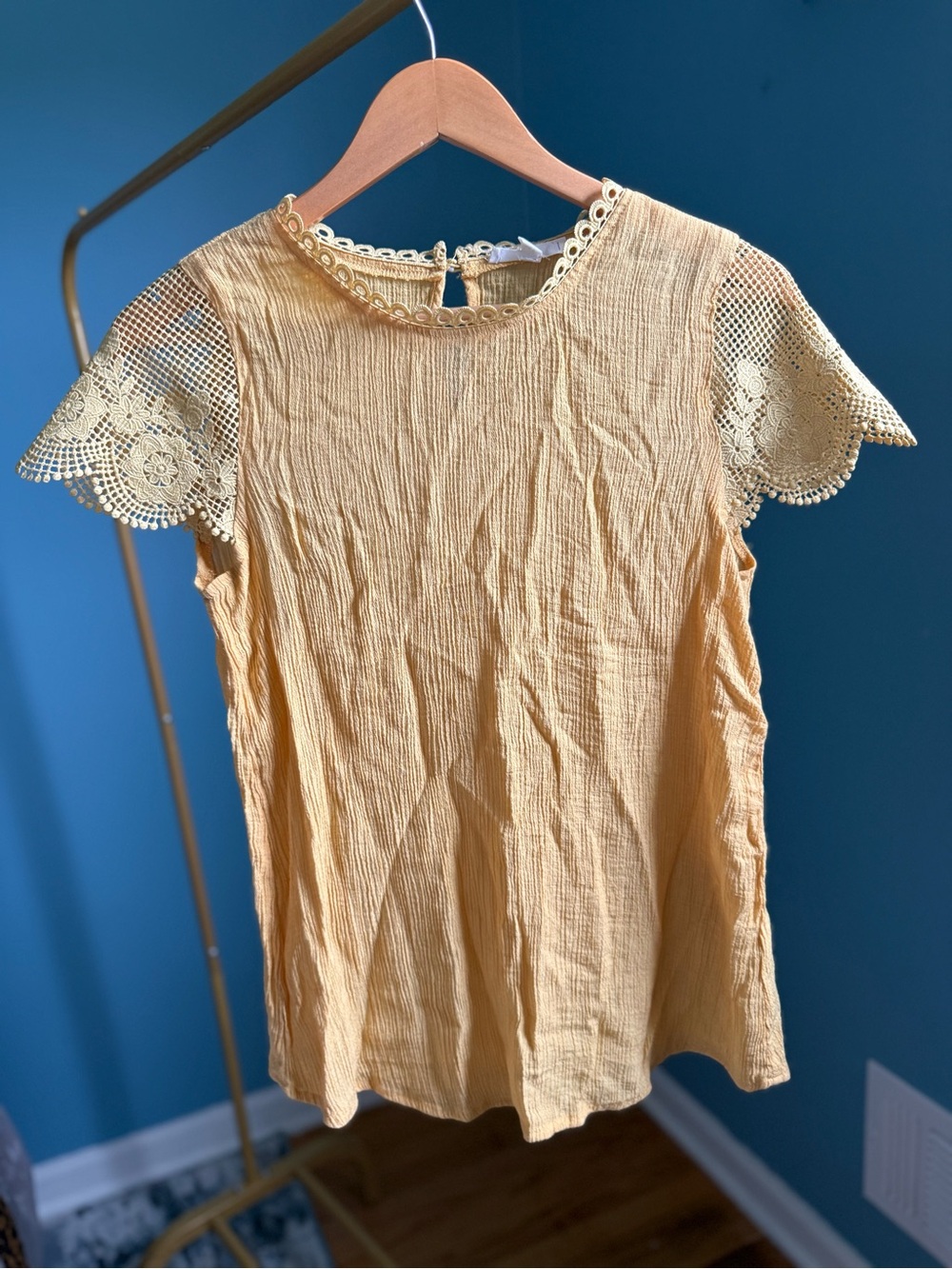Yellow Blouse with Crochet detailing